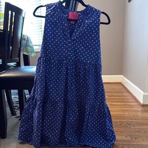 Navy Blue Polka Dot Tiered Sleeveless Dress